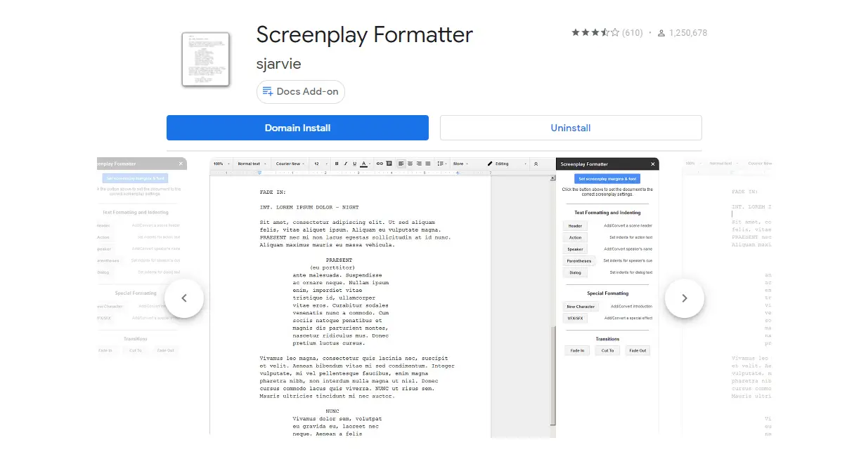 screenplay format google docs